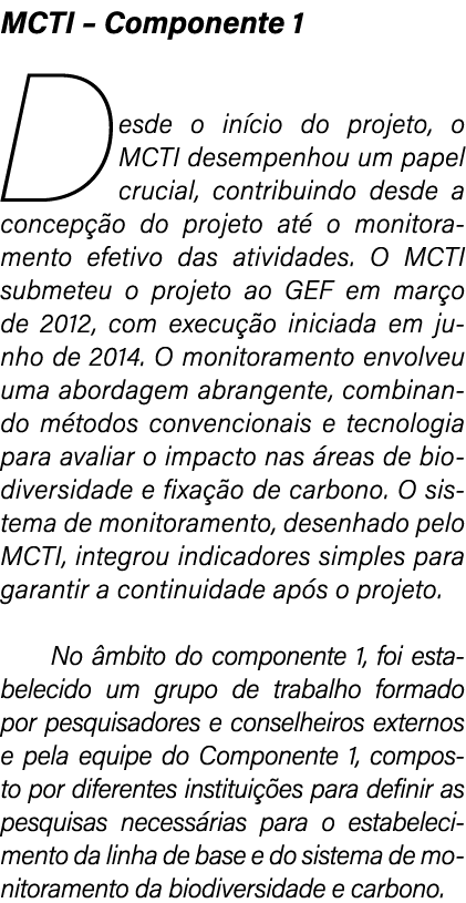 MCTI – Componente 1 Desde o in cio do projeto, o MCTI desempenhou um papel crucial, contribuindo desde a concep o do...