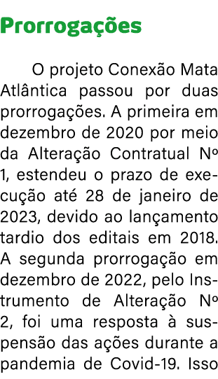 Prorroga es O projeto Conex o Mata Atl ntica passou por duas prorroga  es. A primeira em dezembro de 2020 por meio d...