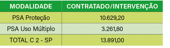 MODALIDADE,CONTRATADO/INTERVEN O,PSA Prote  o,10.629,20,PSA Uso M ltiplo,3.261,80,TOTAL C 2 SP,13.891,00